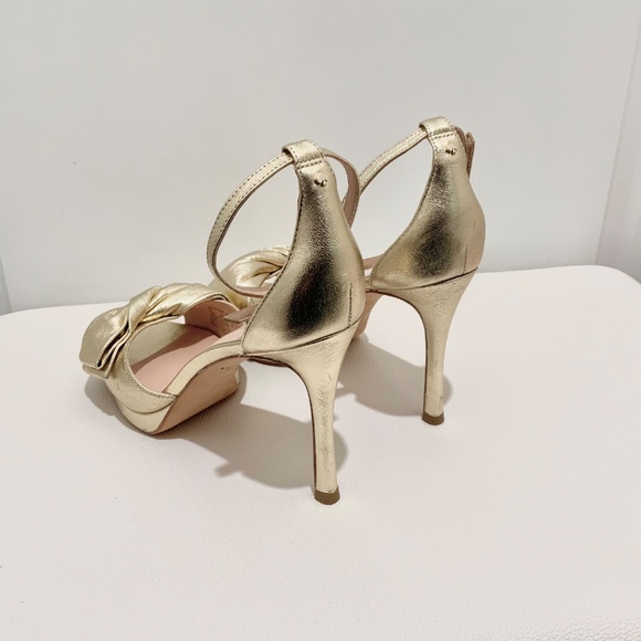 Kate Spade Bridal Bow Gold Leather Platform Sandal Stiletto Heel Evening Pumps - Picture 8 of 12